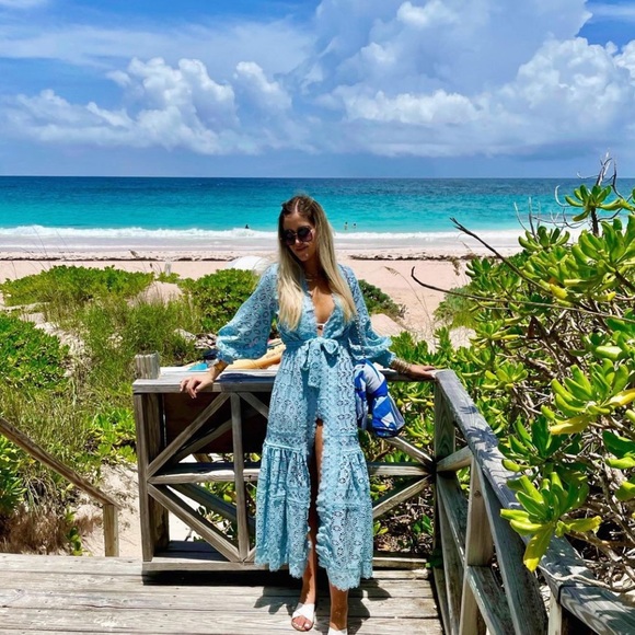 Zimmermann Other - RARE Waimari Vistamar Guipurr lace trimmed sky kimono robe in sky blue NWT